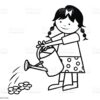 The girl is watering flowers. Vector icon. Coloring book.
